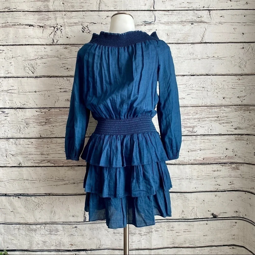 Michael Kors chambray off shoulder tiered dress